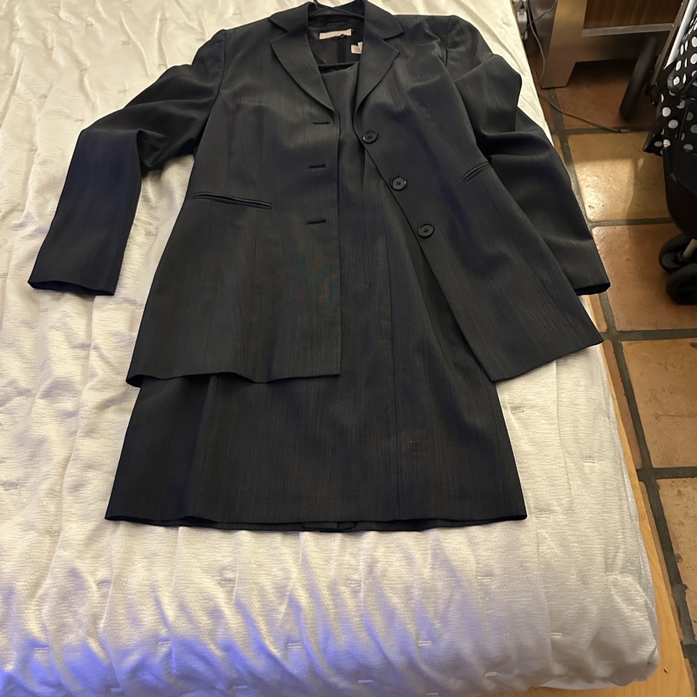 Vintage Dark grey with black Women's Dress Suit. Jacket is long